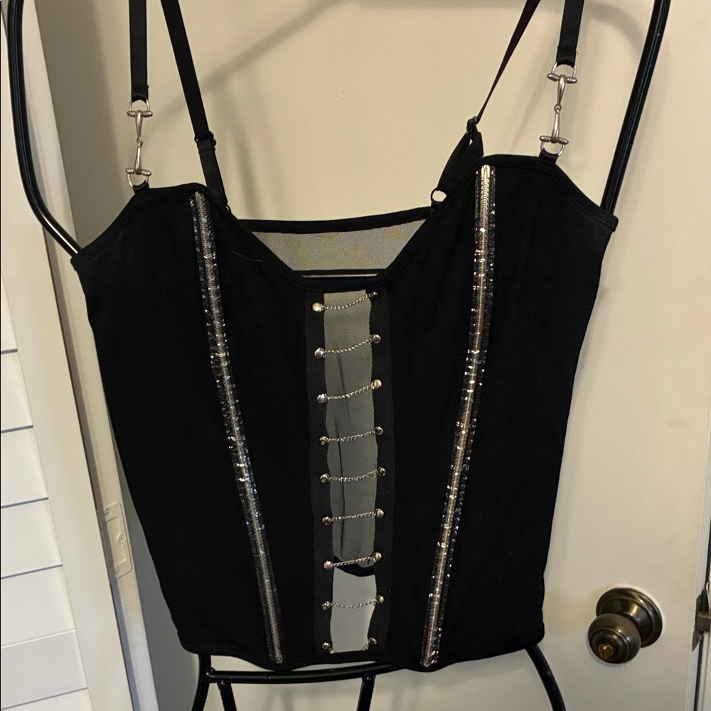 Elegant Black Camisole with Silver Detailing